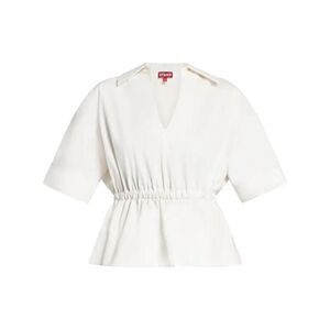 Staud Women's Ivory Short Sleeve Collared Bristol Peplum Hem Blouse Large NWOT